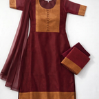 Elegant Jacquard Chiffon Kurti Pant Set with Zari Dupatta