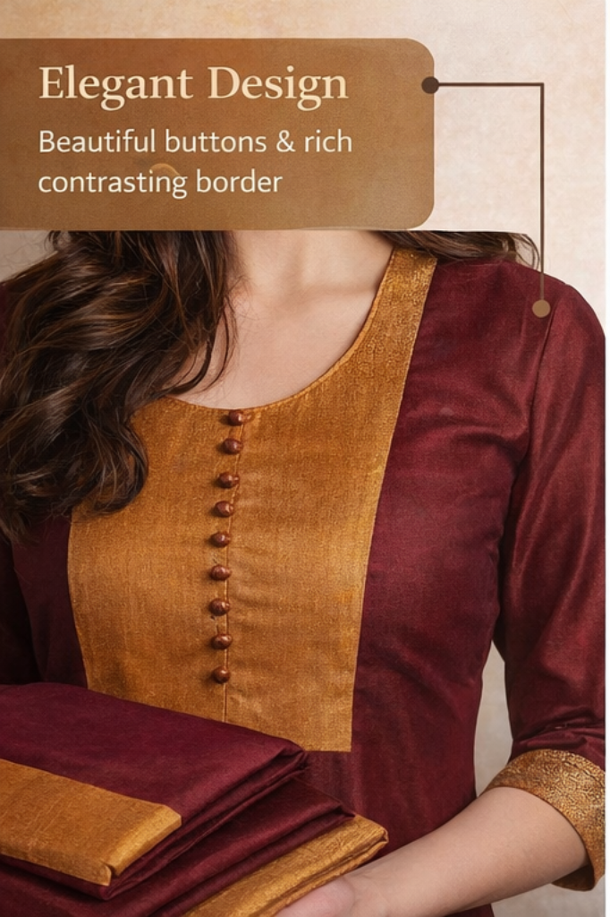 Elegant Jacquard Chiffon Kurti Pant Set with Zari Dupatta