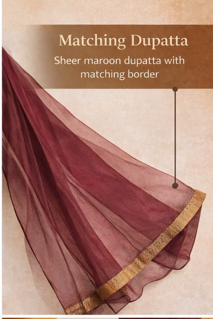 Elegant Jacquard Chiffon Kurti Pant Set with Zari Dupatta